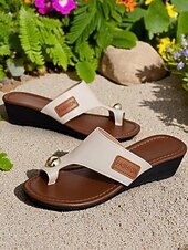 cheap Casual Sandals-Women&#039;s Casual Brown Slide Sandals - Simple and Comfortable with Toe Loop and Gold Accent, Ideal for Outdoor Activities and Beach Days