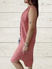 preiswerte Kleider aus Baumwolle und Leinen entwerfen-Damen Minikleid Kleider mit Leinenstruktur aus Poly-Baumwolle Freizeitkleid Sommerkleid Klassisch Modern Täglich Wochenende Normale Passform Einfach Ärmellos V Ausschnitt Schwarz Rosa Grün Sommer