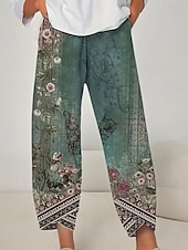 ieftine pantaloni cu picior drept-Pentru femei Picior Larg chinez Pantaloni largi Vacanță Epocă Stilul etnic Lungime până la glezne Talie Înaltă Floral Grafic Imprimare Termic cald Respirabil Απαλό Micro-elastic Vacanță Stradă Casual