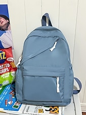 abordables Sacs à dos de Collège-Sac à dos d&#039;école unisexe en nylon de couleur unie avec design multi-poches - sac à dos léger et minimaliste pour adolescents et étudiants