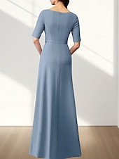 economico Lunghezza del pavimento-Linea ad A Abito da cerimonia per signora Ospite di nozze Elegante Girocollo Lunghezza al pavimento Chiffon Tessuto Elasticizzato Mezza Manica con Applicazioni Arricciatura 2025