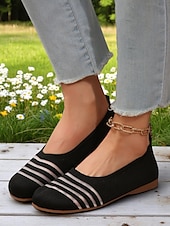 levne Dámské boty s plochou podrážkou-Dámské flyknit casual barefoot boty - prodyšný svršek ze síťoviny, široká špička, balerínky, trendy pruhy, pohodlné na chůzi a běžné aktivity