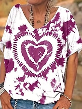 ieftine Tricou tie-dye și gradient-Pentru femei Tricou Cravată Modă Modern Manșon scurt În V Topuri obișnuite Zilnic Peteci Imprimeu Roșu-aprins Mov Fucsia Trifoi Vară
