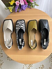 cheap Women&#039;s Flats-Women&#039;s Zebra Print Square Toe Flats with Ruched Back - Trendy Animal Pattern Date Shoes for Stylish Women