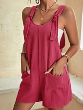 abordables combinaisons décontractées-Femmes Normal Combishort Streetwear Couleur Unie Sans manches Col en U Avec Poches Sortir Week-end Coupe régulière Noir Vert Claire Rose Claire Été