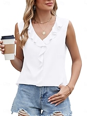 ieftine Top simplu-Pentru femei Camisole Tank Top Culoare solidă Zilnic Casual Fără manșon În V Topuri obișnuite Zilnic Bufantă Negru Alb Albastru piscină Fucsia Vară