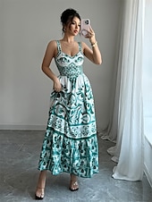 baratos Vestidos de Cocktail-Vestidos de Quinceanera A-Line Vestido Elegante Casamento Convidada Comprimento do Chão Sem Mangas Coração Poliéster Costas Descobertas com Estampa Floral Vestido Convidada de Casamento 2025