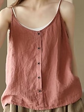 abordables Chemises-Femmes Chemisier Débardeur caraco Uni Moderne Sans manches Bretelle Hauts Réguliers Quotidien Sortir Boutons Noir Jaune Orange Vert Kaki Été