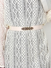 cheap Women&#039;s Belt-Women&#039;s Vintage Elastic Waist Belt with Bronze Scroll Buckle – Faux Leather Cinch Belt for Dresses and Blouses, Elegant Style for Daily Wear and Formal Occasions