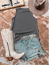 ieftine Tanc grafic-Pentru femei Cămașă Bluză Imprimeu Grafic Boemia Epocă Tropical Fără manșon Stil Nautic Topuri obișnuite Zilnic Negru Gri Vară Primăvară