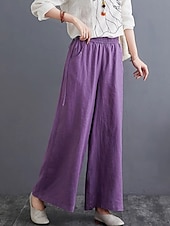 abordables Pantalón liso de lino y algodón-Mujer Pantalones de lino y algodón pantalones Ropa de calle Casual Longitud total Cintura Media Plano Bolsillo Cintura elástica Al Aire Libre Cómodo Ropa Cotidiana Noche Albaricoque Negro Azul Morado