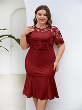 economico Lunghezza del tè-Abito madre della sposa abito elegante scollo a girotea lunghezza tè pizzo maniche corte con colore solido
