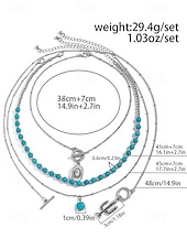 cheap Women&#039;s Necklace-Women&#039;s Western Layered Turquoise Beaded Necklace Set – Boho Statement Jewelry with Cactus &amp; Teardrop Charms, Ideal for Festivals, Country Concerts and Casual Wear
