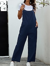 abordables Pantalon uni en coton et lin-Femmes Normal Pantalon en coton et lin Basique Couleur Unie Sans manches Col en U Avec Poches Rue Sortir Coupe régulière Noir Blanche bleu marine Été