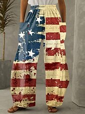 baratos Calças do Dia da Independência-Calças Chino Femininas Largura Total Moda Rua Estilo Casual Cintura Alta Calças Gráfico Bandeira Bolso Cintura Elástica Estampado Confortável Macio Micro-elástico Ao Ar Livre