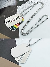 baratos Jóias Masculinas-Colar masculino LGBTQIA+ com estampa de arco-íris e recortes do orgulho - corrente com pingente de aço inoxidável, joia festiva ousada para o mês do orgulho, desfiles LGBTQIA+ e expressão cotidiana
