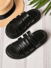 cheap Vacation Sandals-Women’s Brown Multi-Strap Slide Sandals – Casual Faux Leather Flats for Beach, Resort, and Vacation Outfits
