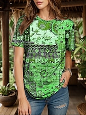 abordables T-shirt Boho-Femmes T-shirt Fleuri Graphique Géométrique ancien Élégant Classique Manche Courte Col ras du cou Col rond Hauts Réguliers Quotidien Week-end Imprimé Jaune Rose Claire Bleu Violet Vert Été Printemps