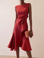 abordables Robes moulantes de soirée-Femmes Robe Midi Robe de Bal Robe de Soirée Mode Soirée Date Coupe régulière Uni Sans manches Col ras du cou Rouge Violet Bleu clair Été