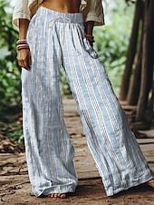 abordables jambe large et taille haute-Femmes Jambe large Chinos Pantalons Amples Vacances ancien Mode Longueur complète Taille haute Fleuri Graphique Impression Respirant Doux Micro-Élastique Formel Vacances Rue Rose Claire Bleu Vert Ét