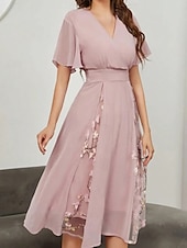 preiswerte Blumenkleid-Damen Midikleid A Linie Kleid Sommerkleid Lässig Täglich Normale Passform Blumen Kurzarm V Ausschnitt Rosa Sommer
