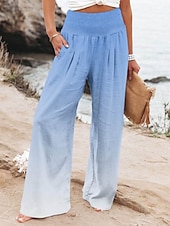 abordables pierna ancha y cintura alta-Mujer Perneras anchas Chinos Vacaciones Vintage Moda Longitud total Alta cintura Degradado Bolsillo Cintura elástica Estampado Confortable Suave Cómodo Microelástico Exterior Calle Arco iris Negro
