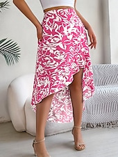 preiswerte Grafische Röcke-Damen Rock A-Linie Mode Lässig Maxi Hohe Taille Röcke Blumenmuster Rüsche Tasche Druck Mikroelastisch Straße Täglich Fuchsie Grün Hellblau Sommer Polyester