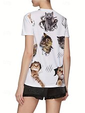 preiswerte Tiere T-Shirt-Damen T Shirt Sommeroberteile Grafik Katze Klassisch Lässig Kurzarm Rundhalsausschnitt Crop Tops Täglich Wochenende Druck Regenbogen Sommer Frühling Herbst