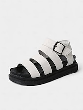 abordables Sandales de Vacances-Sandales blanches à brides et boucles pour femmes – Chaussures plates décontractées et sportives pour la marche quotidienne, les voyages et les sorties estivales