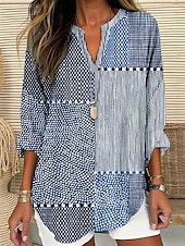 economico Top a Righe e Geometrici per Donne-Blusa da Donna Maniche Lunghe Tunica Tops Graphic Geometrico Pois Elegante Stile A V Regular Tops Stampa Giornaliera Rosa Blu Arancione Verde Estate Primavera