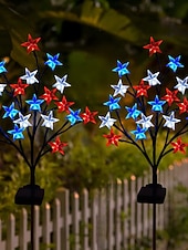  1 Pc Lumière de Jardin Extérieure Étanche Solaire Patriotiques pour le 4 Juillet Jour de l'Indépendance 250ème Anniversaire Jour du Souvenir Lumière en Étoile à Cinq Pattes Rouge Blanc Bleu