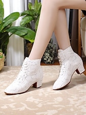 economico Scarpe per balli latini-stivali da danza da donna bianchi con lacci e dettagli in strass - scarpe da palcoscenico in stile vintage per spettacoli da sala, spettacoli in costume ed eventi teatrali