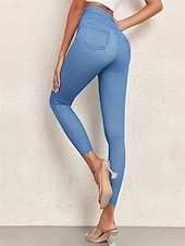 olcso Sima leggings-Női Jeggings Szabadság Szüret Etnikai stílus Teljes hossz Magas derék Magas vágás Mokaszinok Légáteresztő Gyors szárítás Nyúlós Szabadtéri Jóga Utca Fekete Medence Sötétkék Nyár Karcsúsított