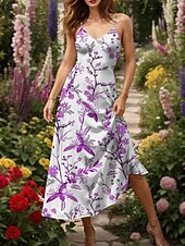 preiswerte Blumenkleider-Damen Maxikleid A Linie Kleid Sommerkleid Unterkleid Elegant Urlaub Lässig Normale Passform Blumen Grafik Ärmellos V Ausschnitt Spaghettiträger Gelb Rote Blau Purpur Sommer Frühling