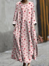 tanie Sukienki kwiatowe-Damskie Sukienka maxi Letnie sukienki Codzienny Codzienny Regularny Kwiaty Graficzny Geometryczny Długi rękaw Półgolf Rumiany róż Ciemnoróżowy Niebieski Zielony Lato