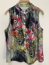 billige Blomstrete tanktop-Dame Camisole Tank Top Blomstret Daglig Fritid Ermeløs V-hals Vanlige topper Daglig Trykt mønster Grønn Sommer