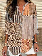 economico Top a Righe e Geometrici per Donne-Blusa da Donna Maniche Lunghe Tunica Tops Graphic Geometrico Pois Elegante Stile A V Regular Tops Stampa Giornaliera Rosa Blu Arancione Verde Estate Primavera