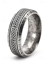 cheap Men&#039;s Jewelry-Men&#039;s Viking Stainless Steel Ring with Nordic Runes and Celtic Knot Design, Vintage Norse Style Band for Bikers and Cosplay