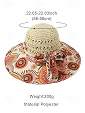 cheap Women&#039;s Hats-Women&#039;s Wide Brim Straw Sun Hat with Colorful Ethnic Print Bow – Boho Style Foldable Beach Hat for Summer Travel and Vacation