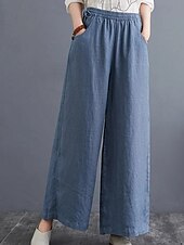 abordables Pantalón liso de lino y algodón-Mujer Pantalones de lino y algodón pantalones Ropa de calle Casual Longitud total Cintura Media Plano Bolsillo Cintura elástica Al Aire Libre Cómodo Ropa Cotidiana Noche Albaricoque Negro Azul Morado
