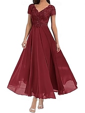 preiswerte Bodenlänge-A-Linie Brautmutterkleid Elegant V Ausschnitt Bodenlang Polyester Kurzarm mit Einfarbig 2025