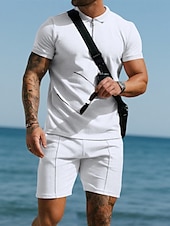 olcso Vakáció-Férfi Pólóingek Quarter Zip Polo Szabadtéri Hétköznapi viselet Hajtóka Rövid ujjú Divat Hawaii Sima 2 db Nyár Normál Fekete Fehér Sötétkék Királykék Lóhere Khakizöld Pólóingek