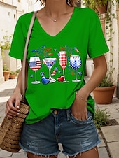 abordables Top jour de l’indépendance-T-shirt patriote pour femmes graphique cœur étoile vintage élégant classique à manches courtes col en V tops réguliers quotidiens week-end imprimé noir blanc rouge bleu violet été printemps