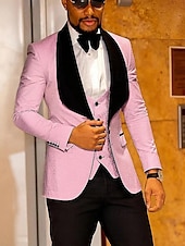 abordables Dîner de fête-Tuxedos de mariage pour hommes Homecoming blanc rose mode formelle couleur unie coupe standard 3 pièces simple boutonnage un bouton