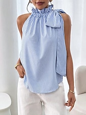 ieftine Top cu dungi și geometric-Pentru femei Camisole Tank Top Dungi Zilnic Casual Fără manșon Gâtul halter Topuri obișnuite Zilnic Imprimeu Negru Albastru celest Mov Trifoi Vară