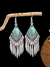 cheap Women&#039;s Earring-Women&#039;s Bohemian Turquoise Drop Earrings – Vintage Western Style Statement Jewelry with Feather and Bead Details for Parties, Festivals and Casual Wear