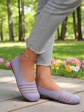 levne Dámské boty s plochou podrážkou-Dámské flyknit casual barefoot boty - prodyšný svršek ze síťoviny, široká špička, balerínky, trendy pruhy, pohodlné na chůzi a běžné aktivity