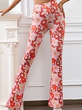 cheap Wide Leg &amp; High Waisted-Women&#039;s Bell Bottom Slacks Fashion Boho Full Length Natural Flower Elastic Waist Printing Outdoor Comfortable Holiday Going out Magenta Orange red Black Pink Summer Regular Fit
