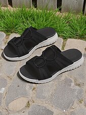 voordelige Slide Sandalen-Flyknit sportsandalen voor dames – lichtgewicht grijze mesh slippers, flexibele zool, perfect voor tuinieren en dagelijkse wandelingen