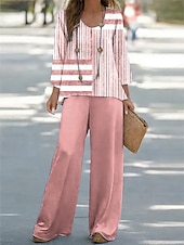 economico Abiti da donna con camicetta-Per donna Camicia Blusa Senza Maniche Manica 3/4 Collo a U Grafico Geometrico A righe Stampato All&#039;aperto Vacanza Casuale Rosa Blu Cachi Estate Vestibilità comoda